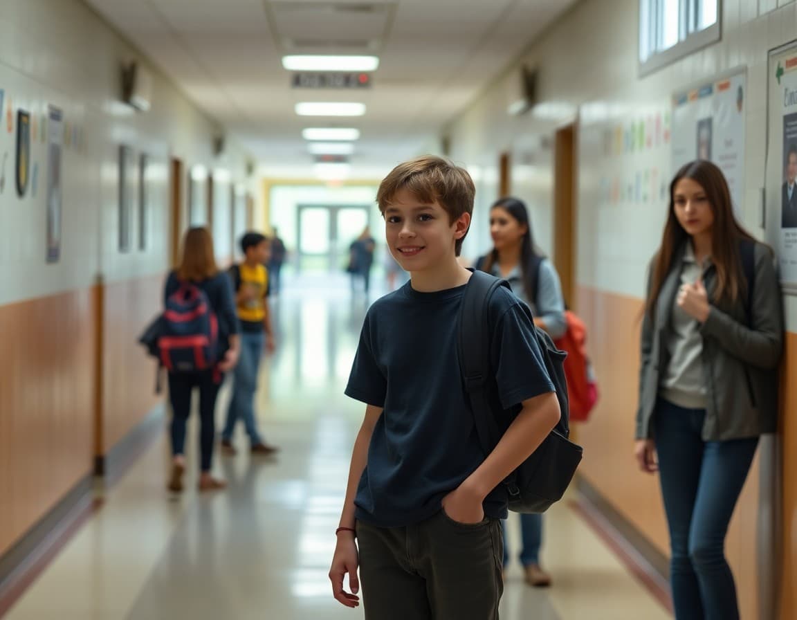 Student standing up for a peer in a school hallway social situation