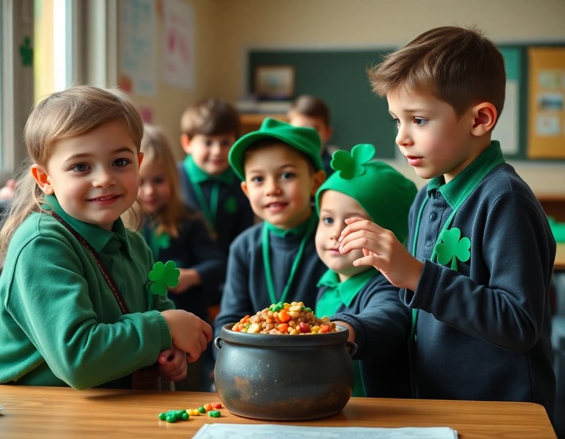 St. Patrick's Day school newsletter with Irish history section and classroom activity preview