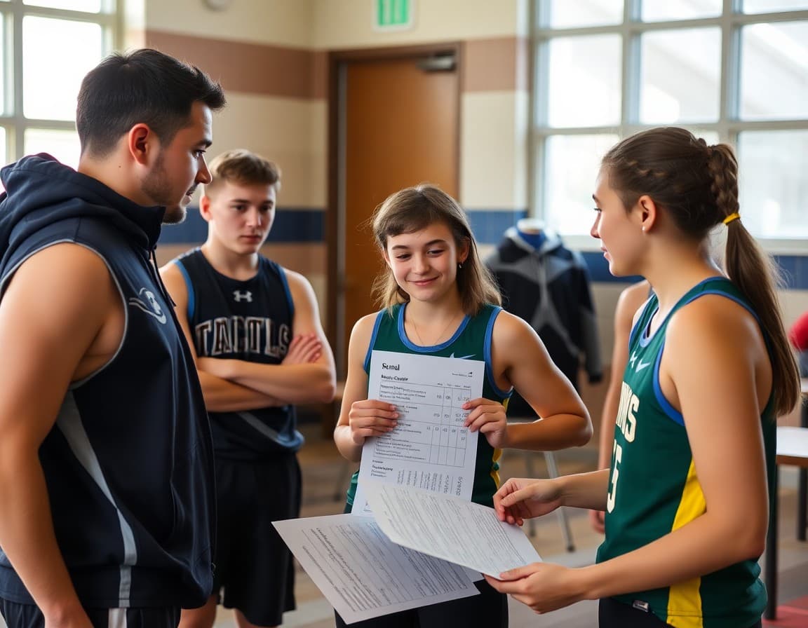 Coach reviewing meet results with track athletes after a competition