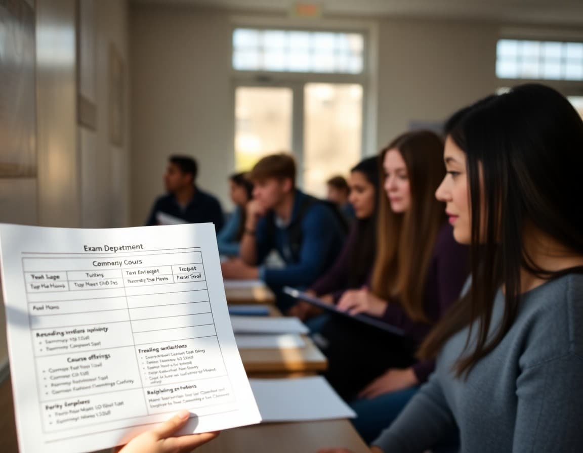 Math department newsletter showing exam schedule tutoring hours and course offerings