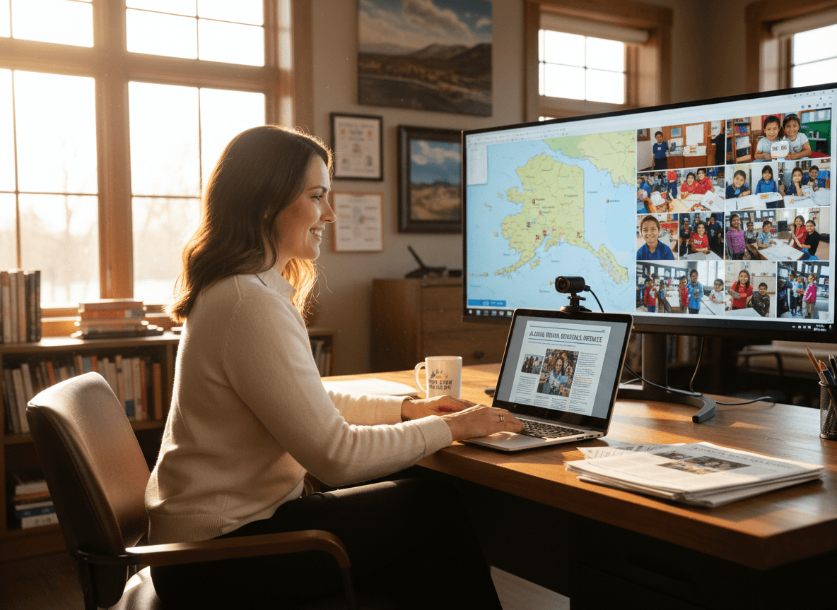 Alaska district communication director sending newsletter update to remote rural communities
