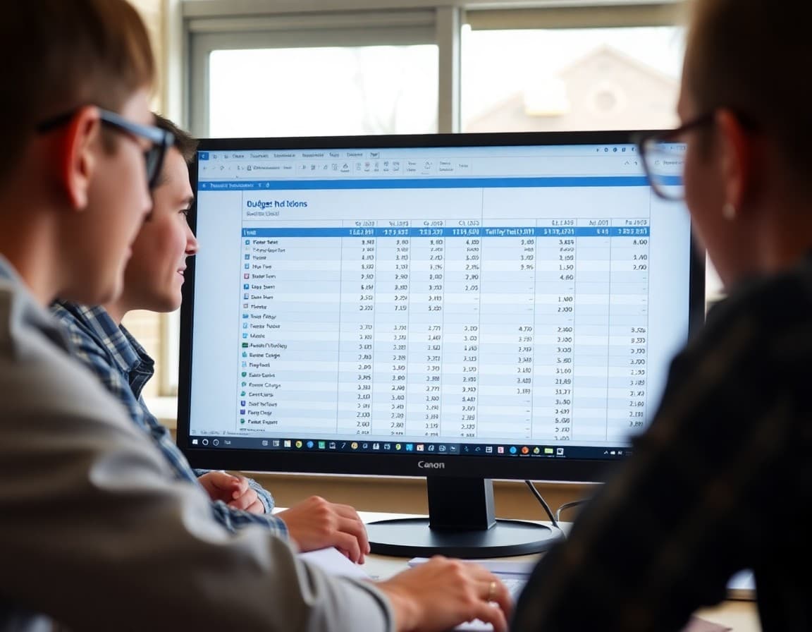 Budget spreadsheet with fiscal year projections on a computer screen