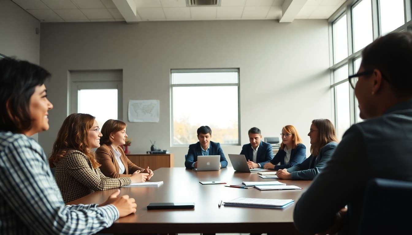 HR director meeting with district staff members in a conference room