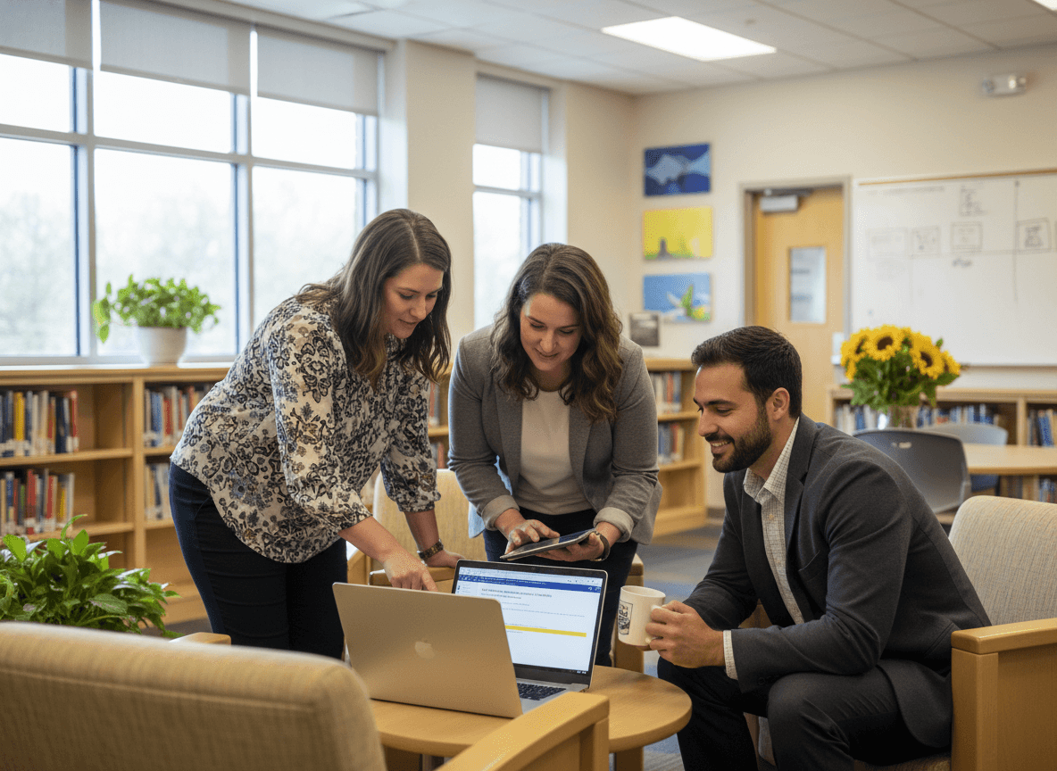 Connecticut district communication staff reviewing SBAC parent communication guidelines on laptop