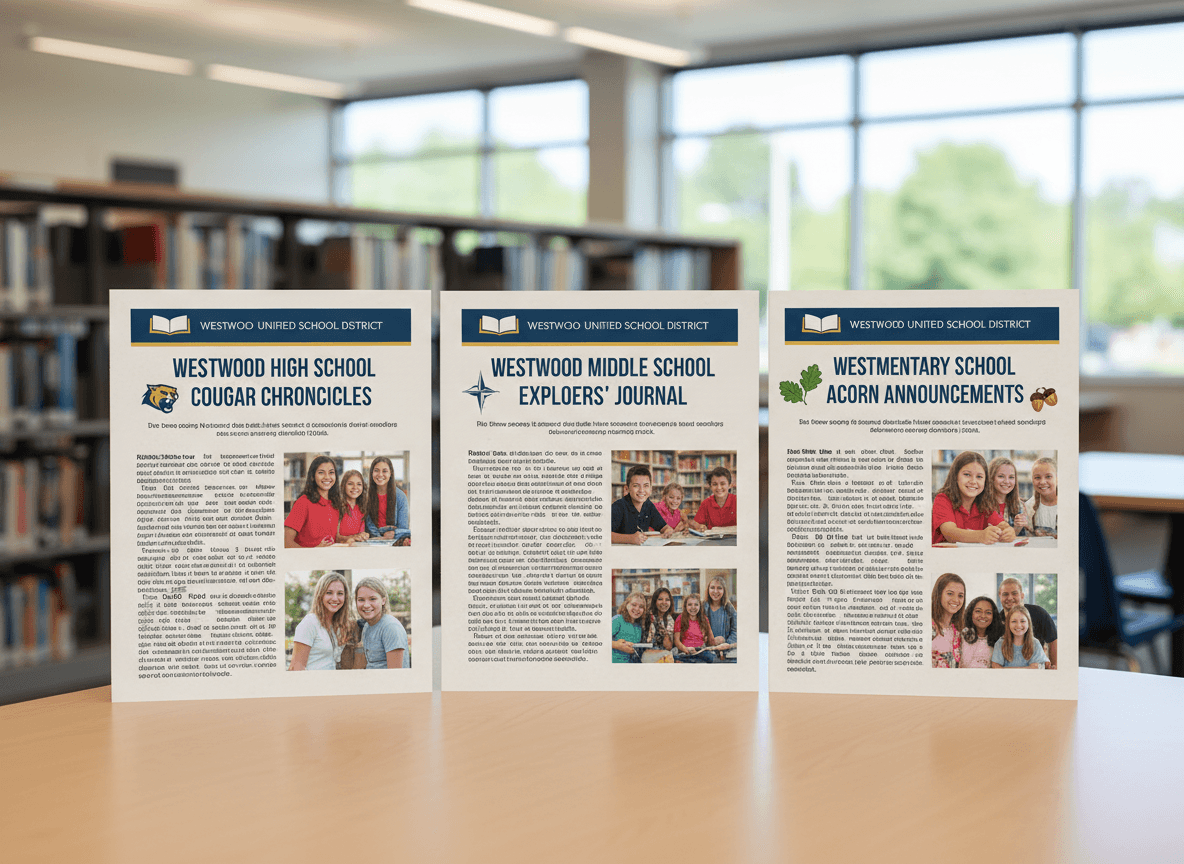 Comparison of consistently branded school newsletters from different schools in the same district