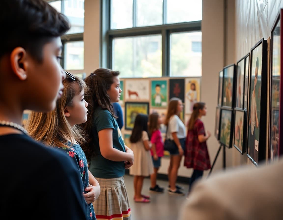 Student artwork gallery display at a district cultural celebration event