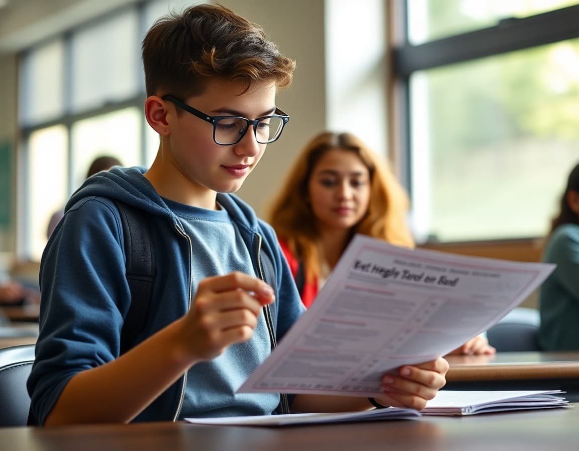 Student reviewing college transcript showing credits earned through dual enrollment