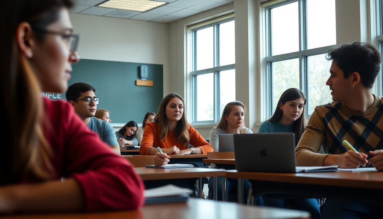 High school students in a college classroom taking a dual enrollment course