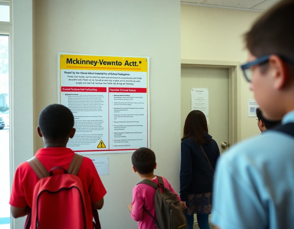 McKinney-Vento Act information poster in a school front office