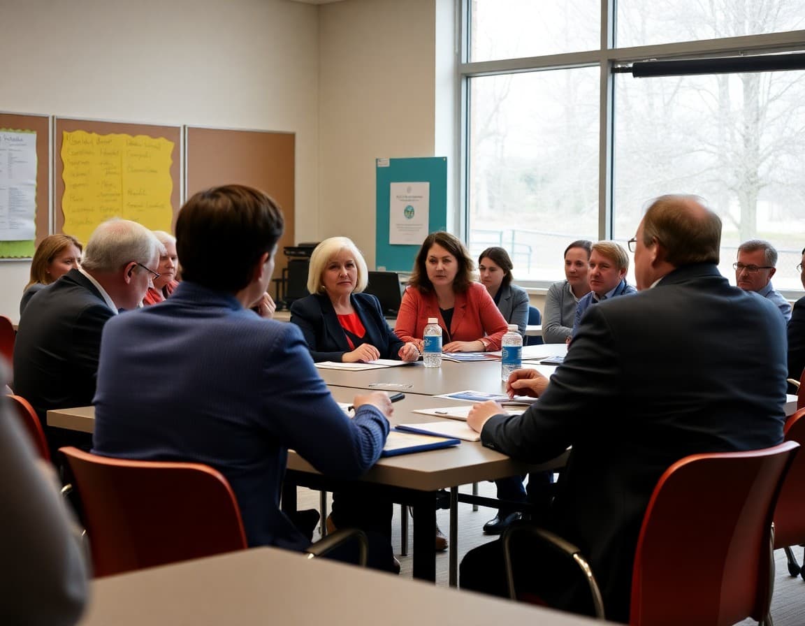 Board members and district staff discussing audit response plan at a public meeting