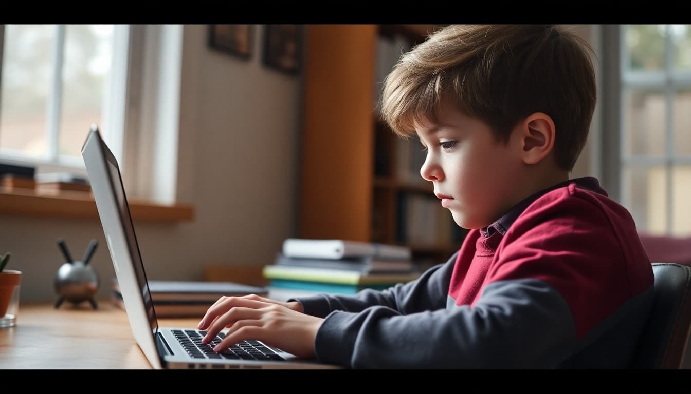 Student participating in a remote learning session on a laptop at home
