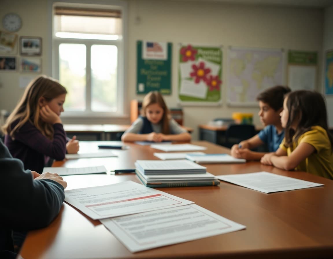 IEP meeting documents and special education program materials on a table