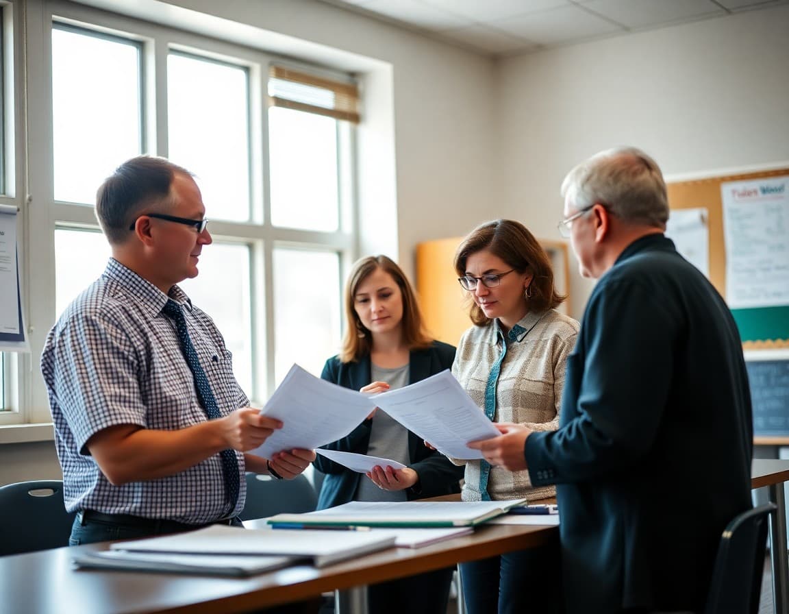 School district staff reviewing data and plans related to district programs