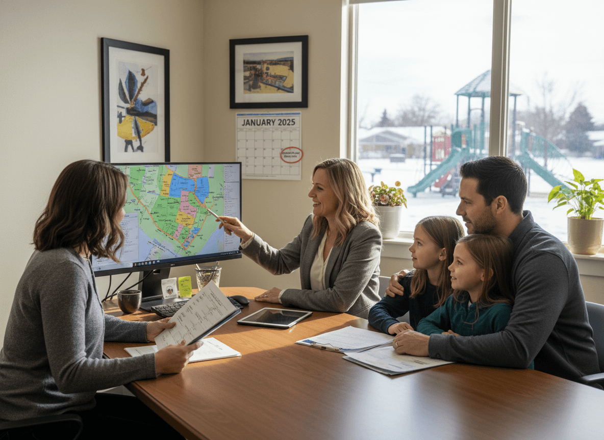 Family meeting with a school district enrollment counselor in January to discuss school placement options