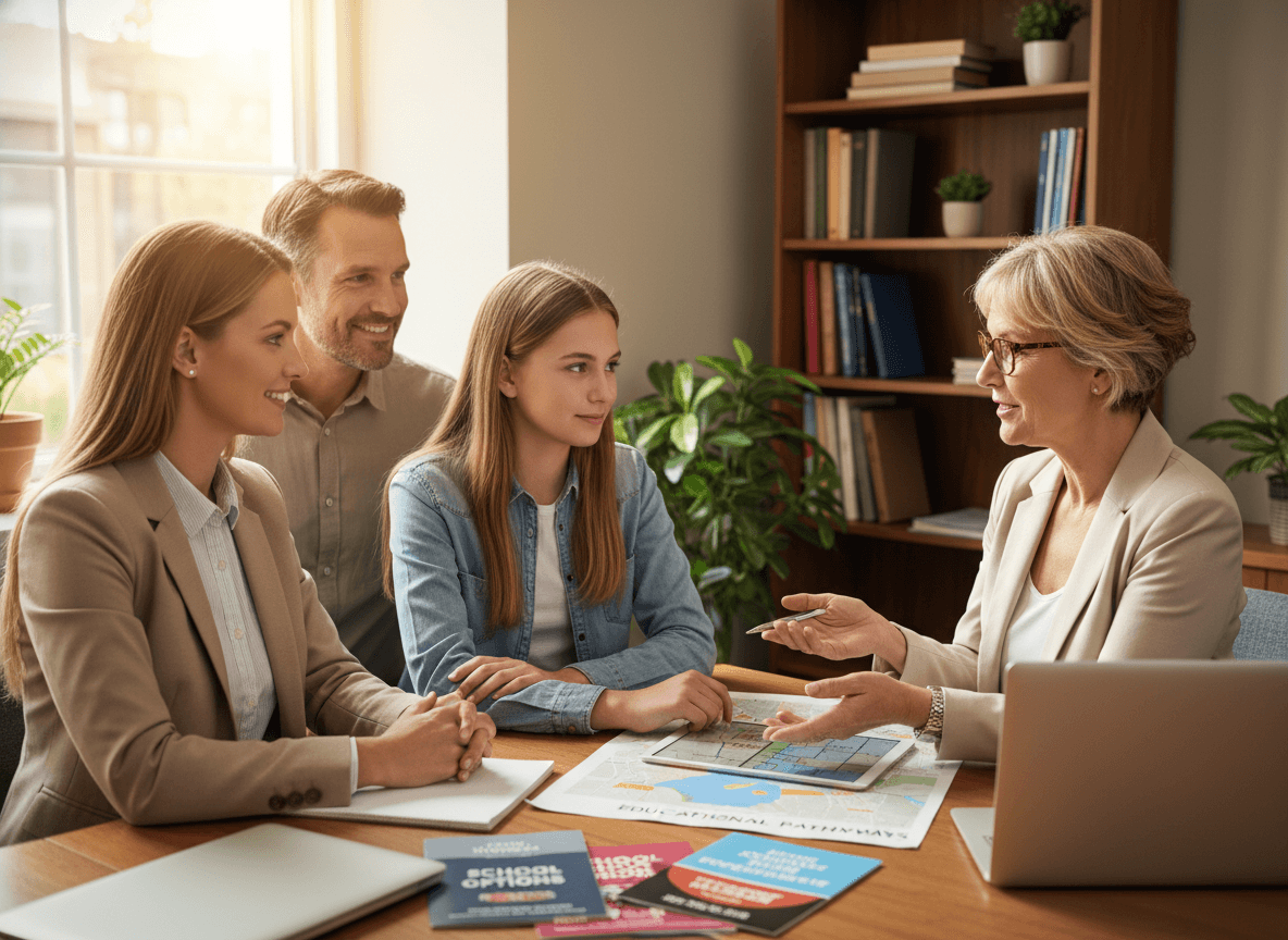 Family meeting with a school counselor to discuss school choice transfer options