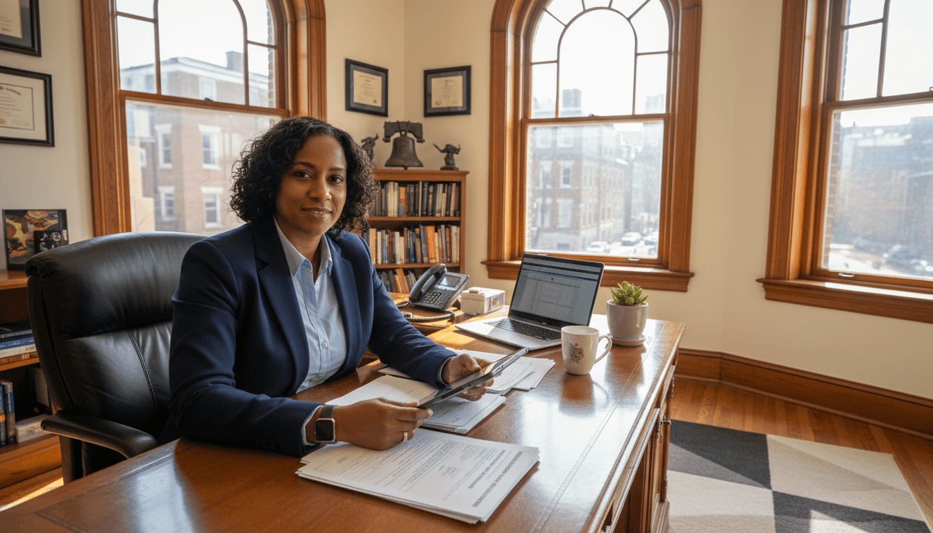 Pennsylvania school district administrator reviewing parent communication requirements in Philadelphia district office