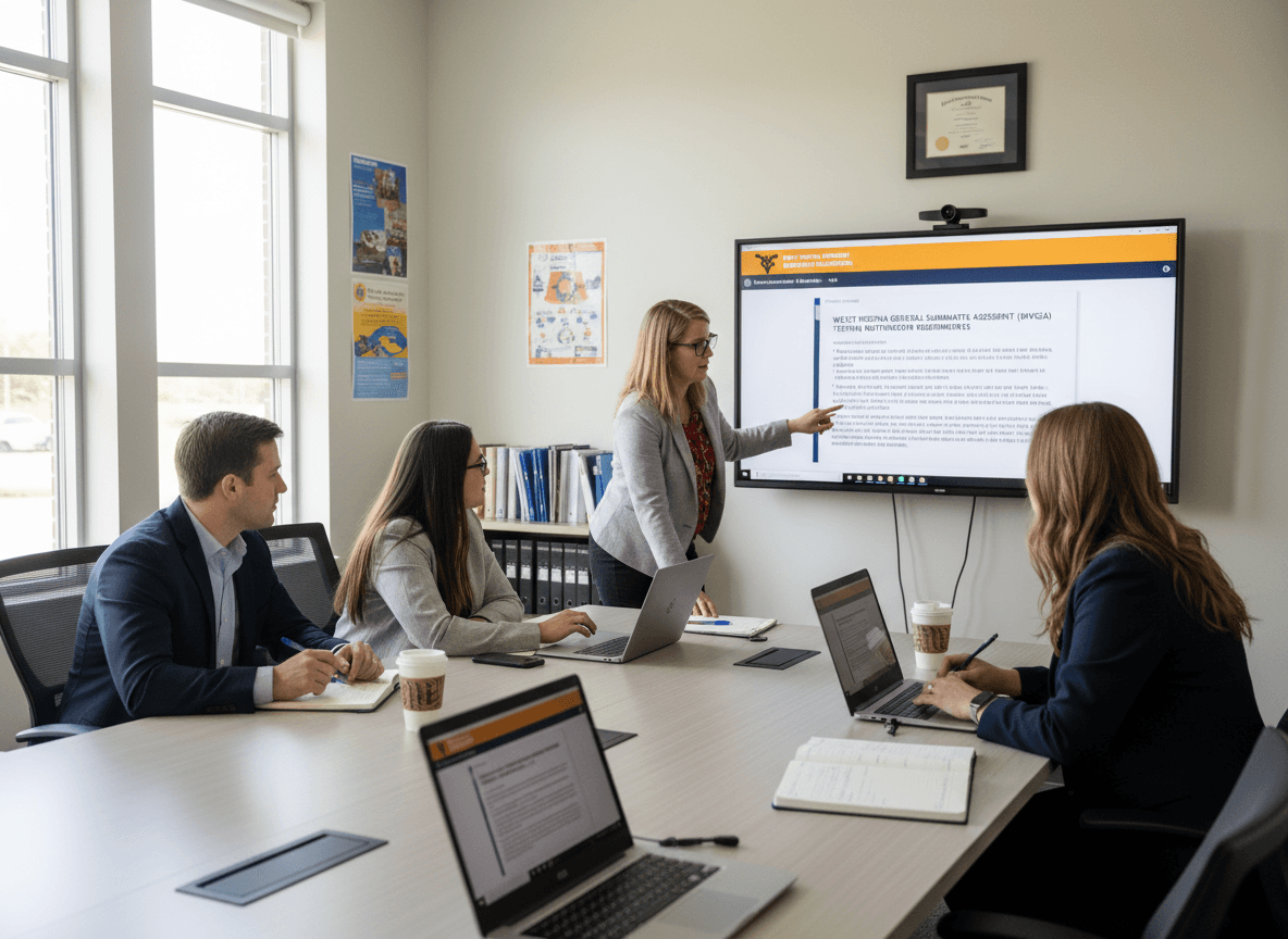 West Virginia district staff reviewing WVGSA testing notification requirements on computer