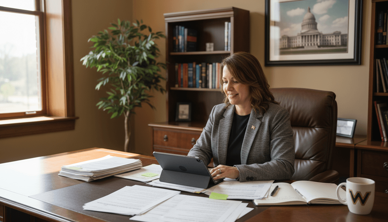 West Virginia school district administrator reviewing parent communication requirements in Charleston office