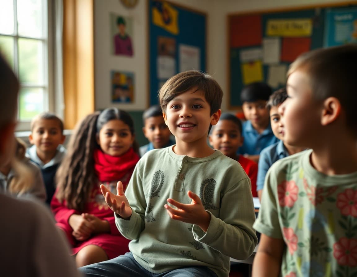 Student sharing their culture with classmates during a school presentation