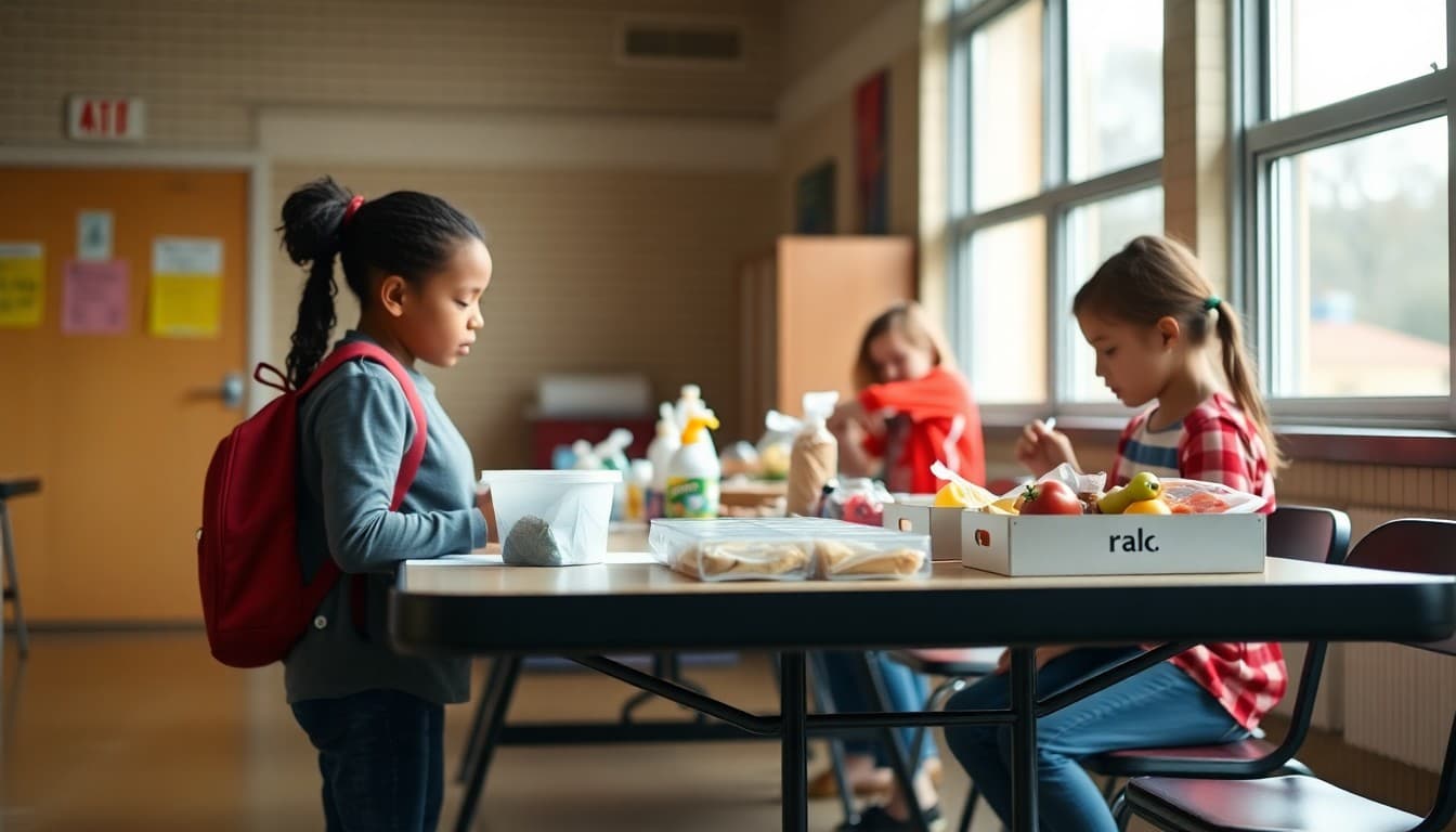 School community food pantry and resource table available to families