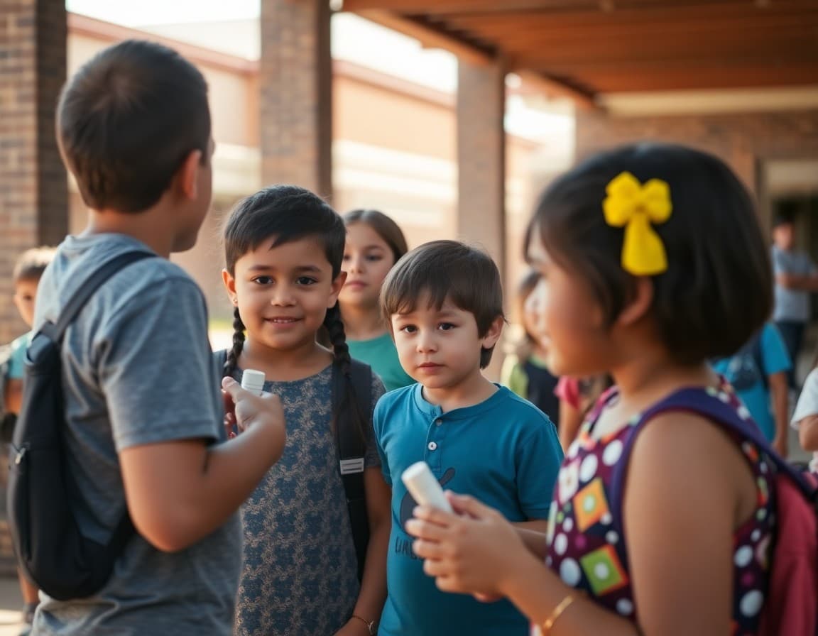 Elementary school families attending an outdoor event at an Arizona school campus