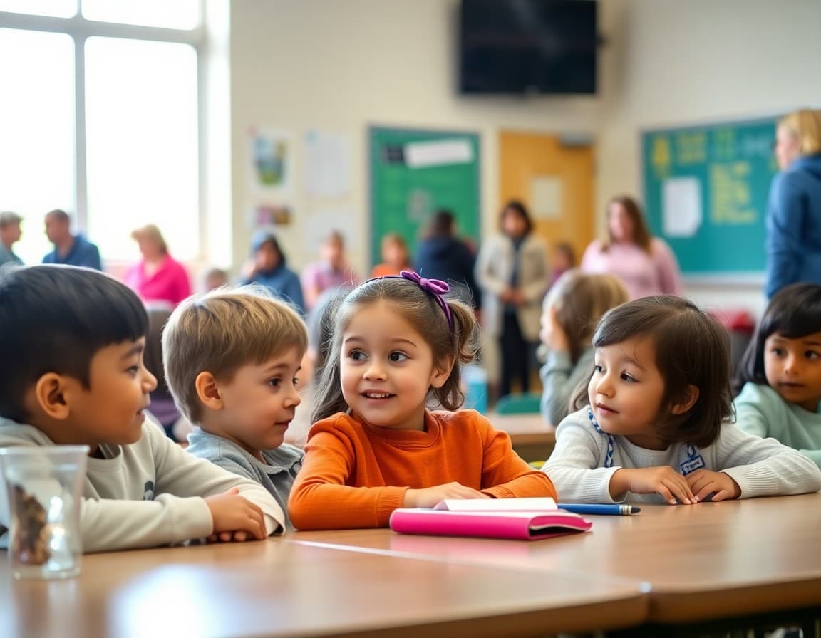 Elementary school students and parents at a Delaware school community event