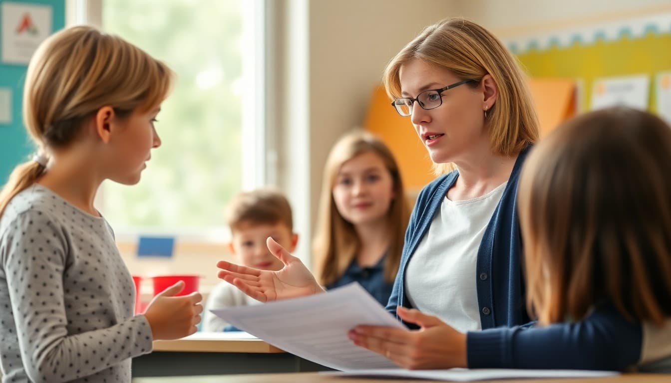 Elementary teacher explaining a new financial literacy unit to parents in a newsletter