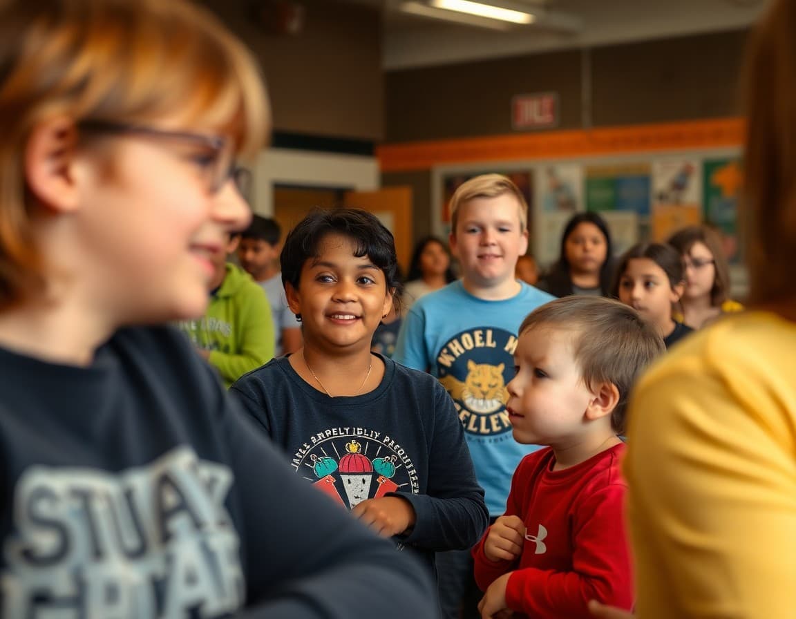 Elementary school parents and students at a community night in an Illinois school