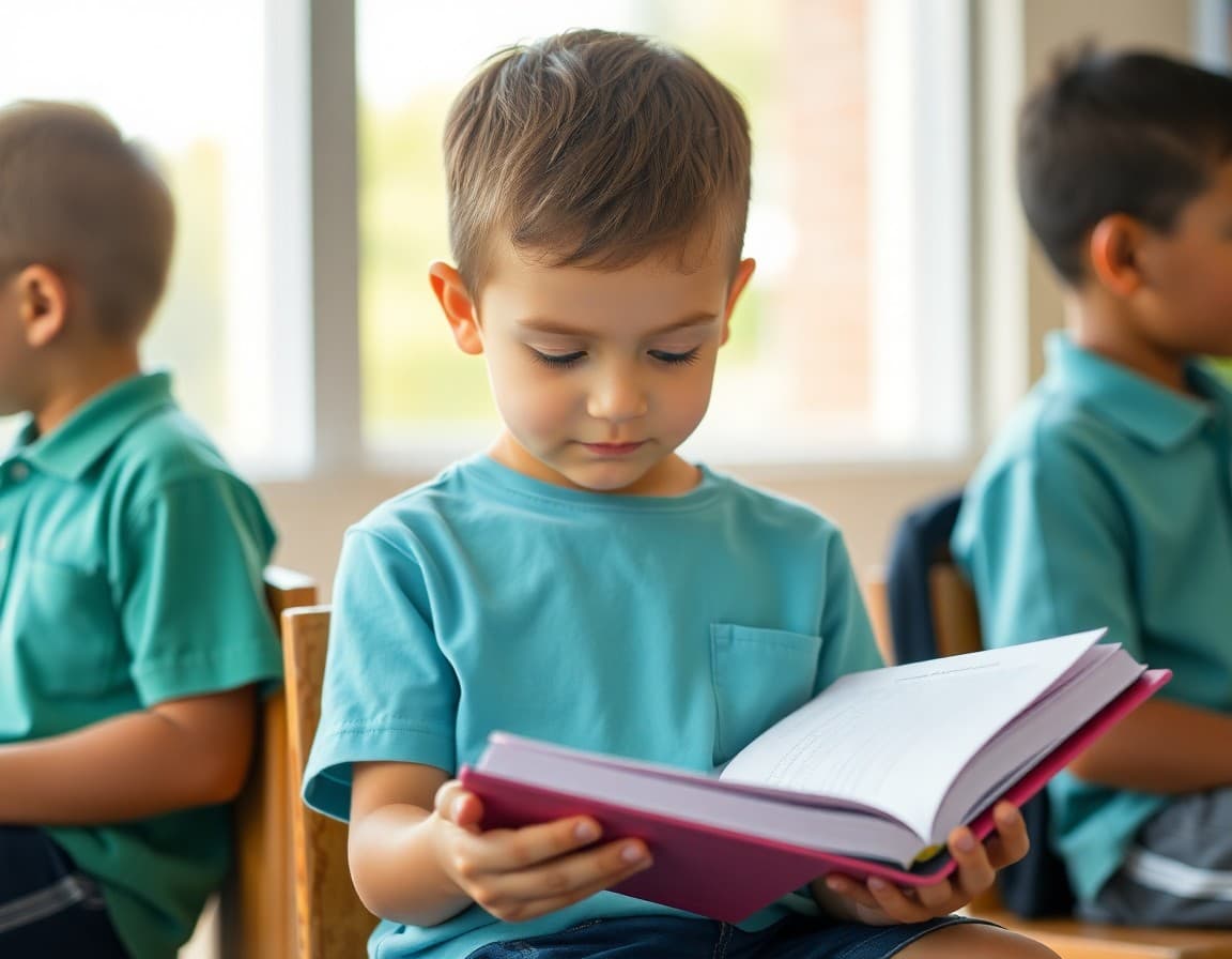 Child reading a book outside during summer break as part of a school reading program