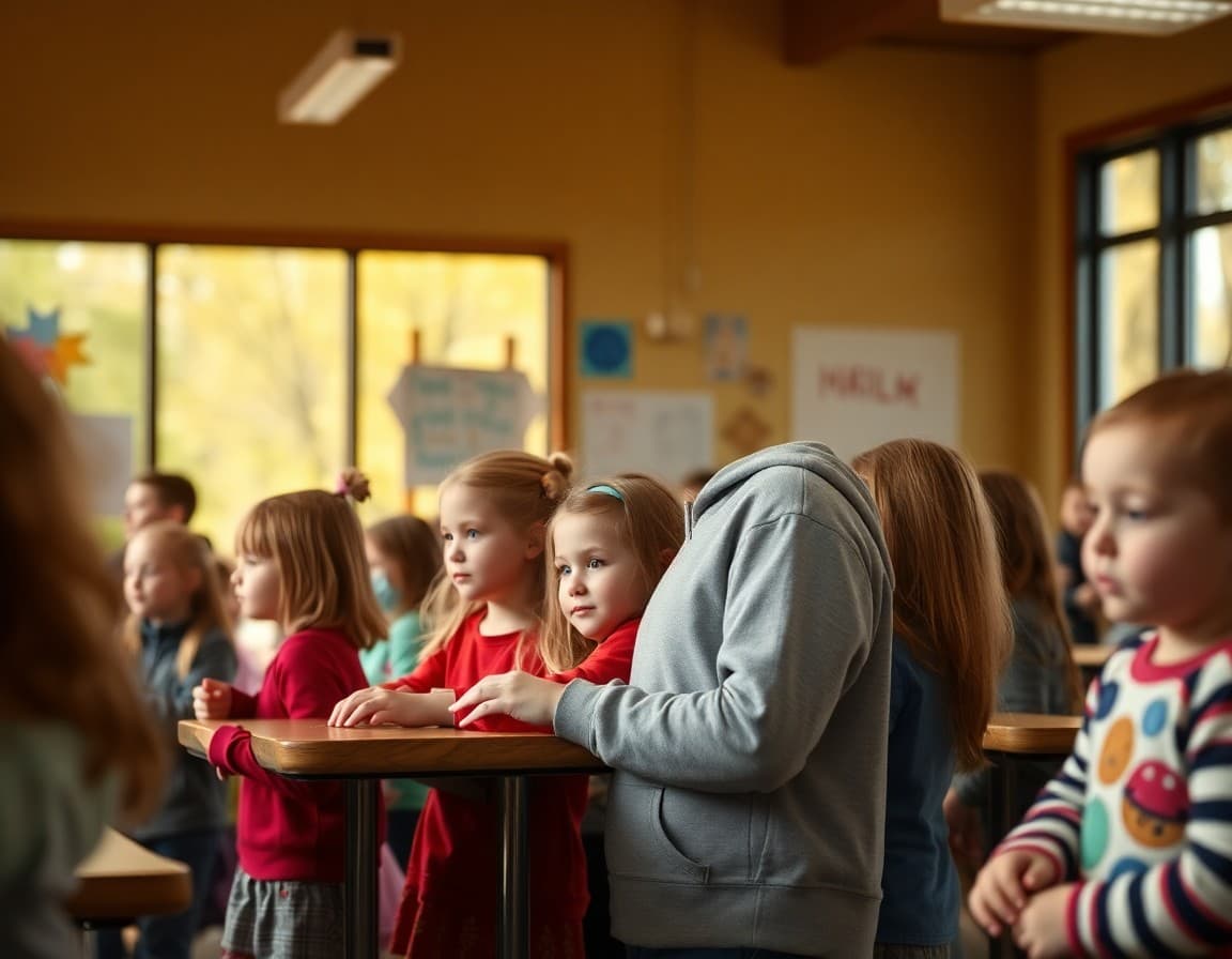 Elementary school children and families at a Minnesota school community gathering in fall
