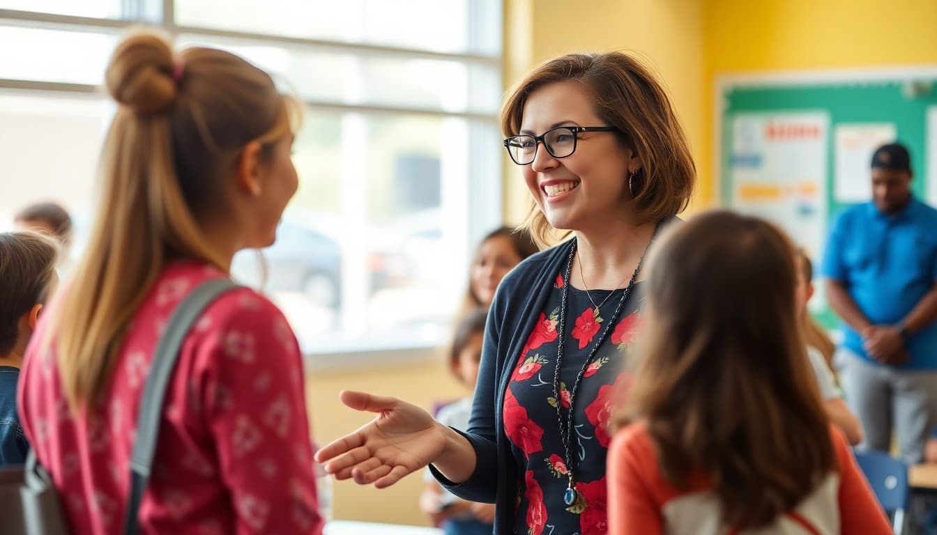 Nevada elementary school teacher greeting parents at a Las Vegas area school community event