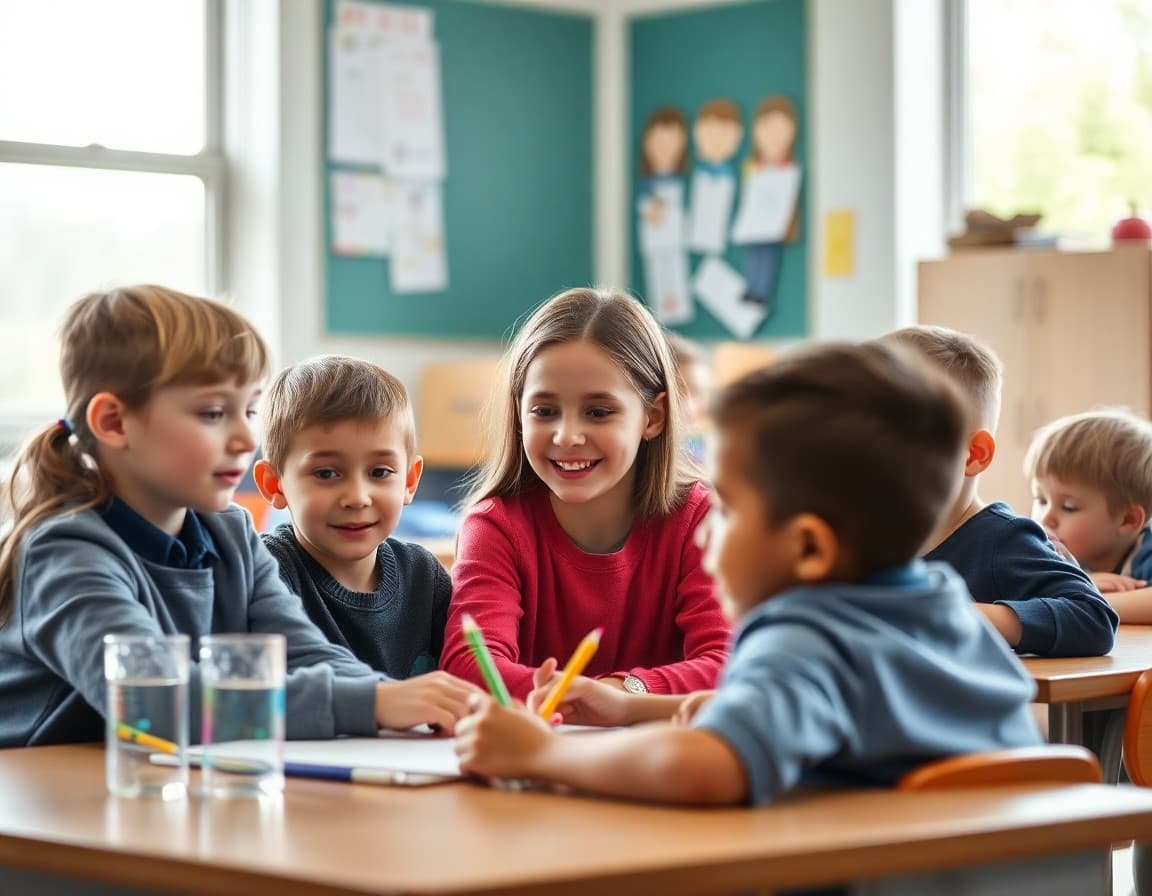 Students and teacher in a Second Grade classroom engaged in a learning activity