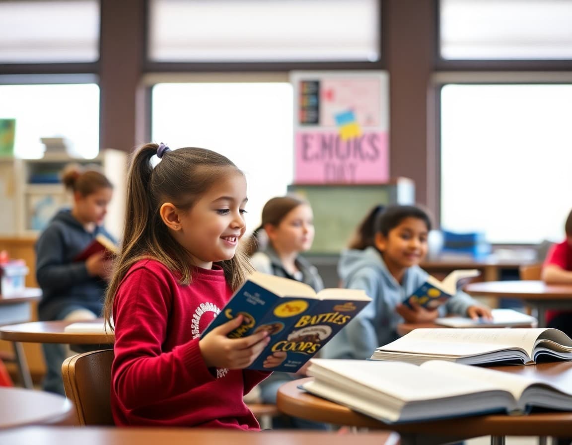 Elementary classroom activity related to the Battle of the Books reading competition with engaged students