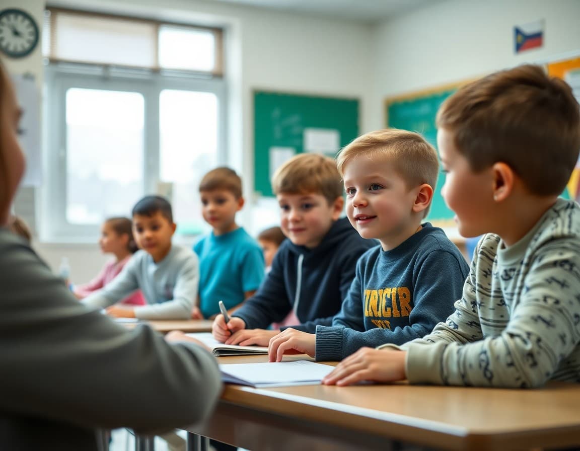 Elementary classroom activity related to bicycle safety and road awareness education with engaged students