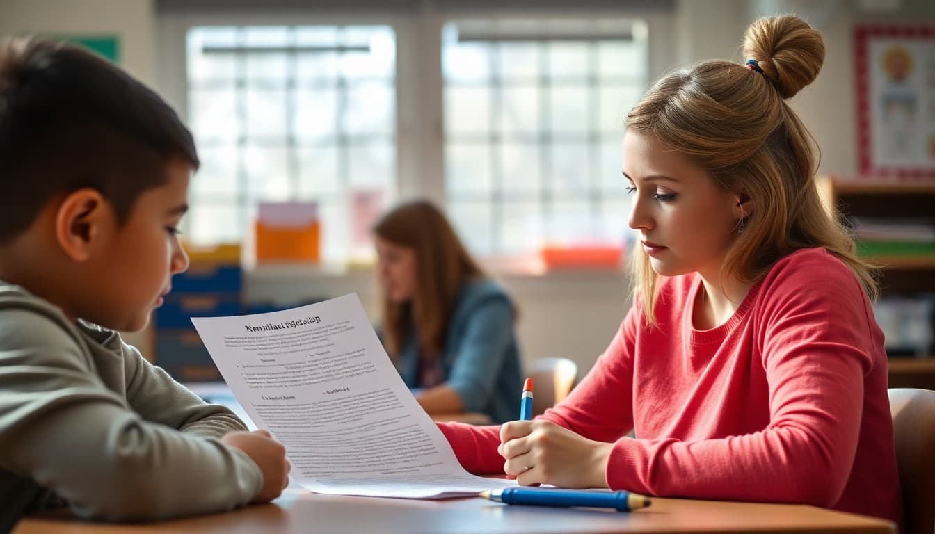 Elementary school teacher preparing a newsletter about cursive writing instruction for K-5 families