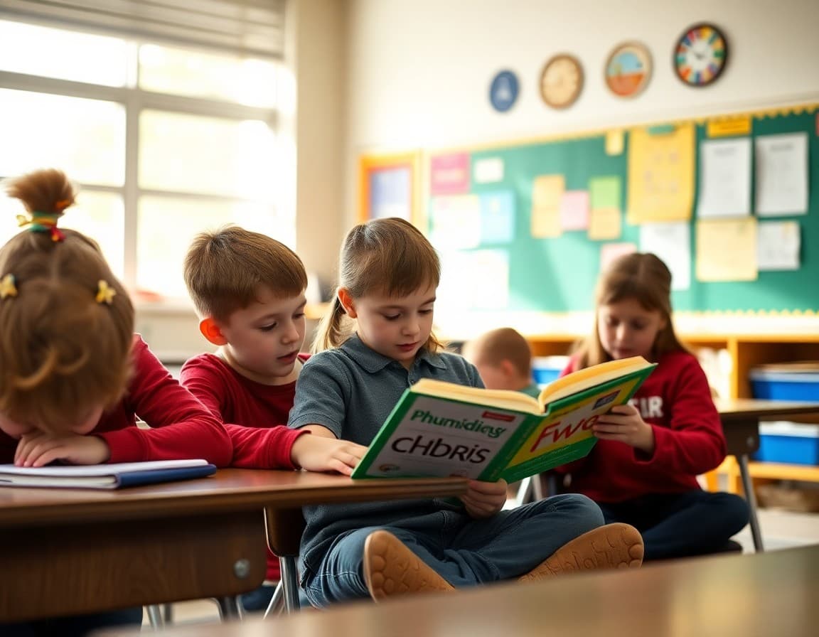 Elementary classroom activity related to reading decoding strategies and phonics application with engaged students