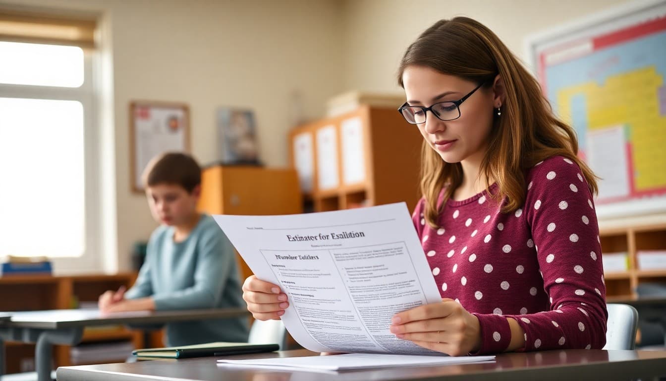 Elementary school teacher preparing a newsletter about estimation and number sense instruction for K-5 families