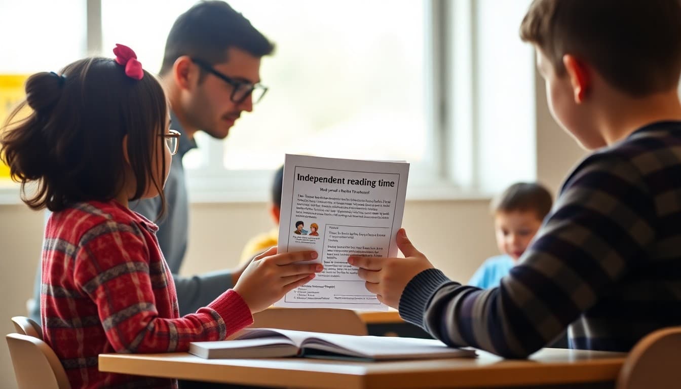 Elementary school teacher preparing a newsletter about independent reading time and building home reading habits for K-5 families