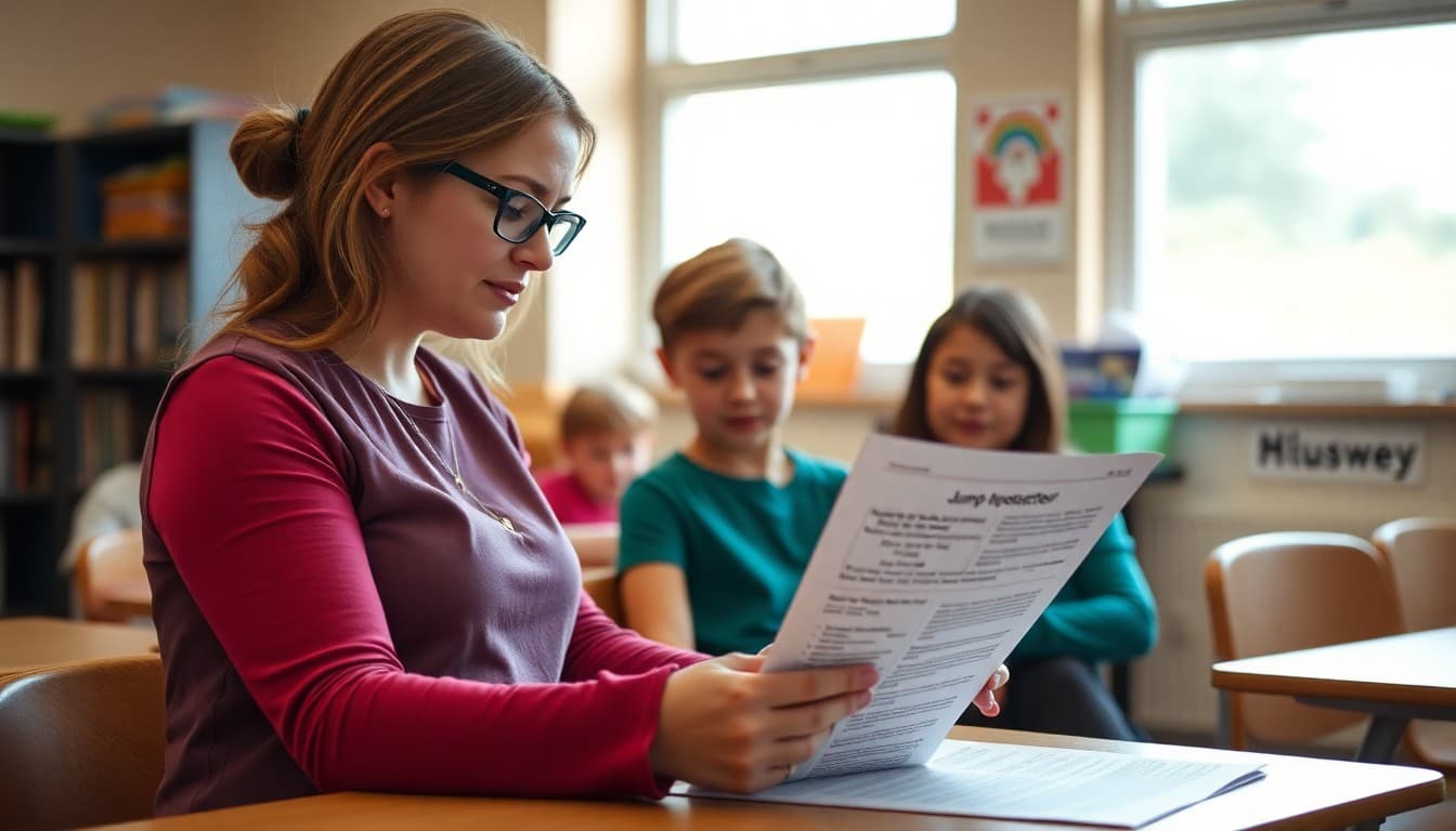 Elementary school teacher preparing a newsletter about the school jump rope fundraiser and fitness event for K-5 families