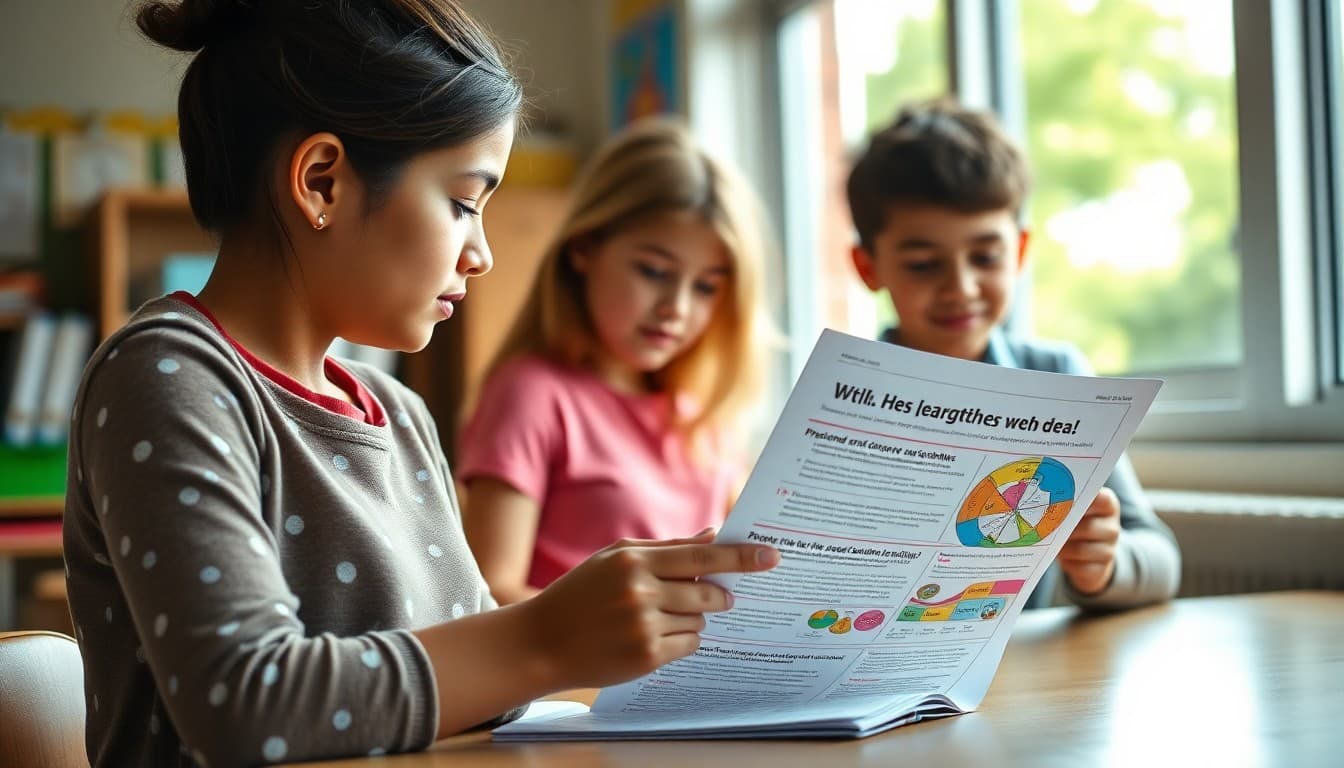 Elementary school teacher preparing a newsletter about learning centers and station-based instruction for K-5 families