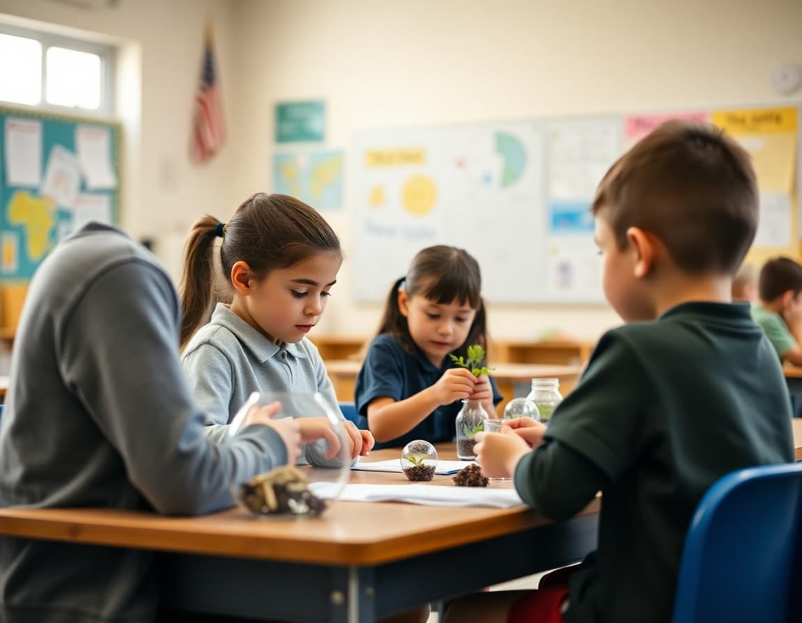 Elementary classroom activity related to the life cycle science unit with engaged students