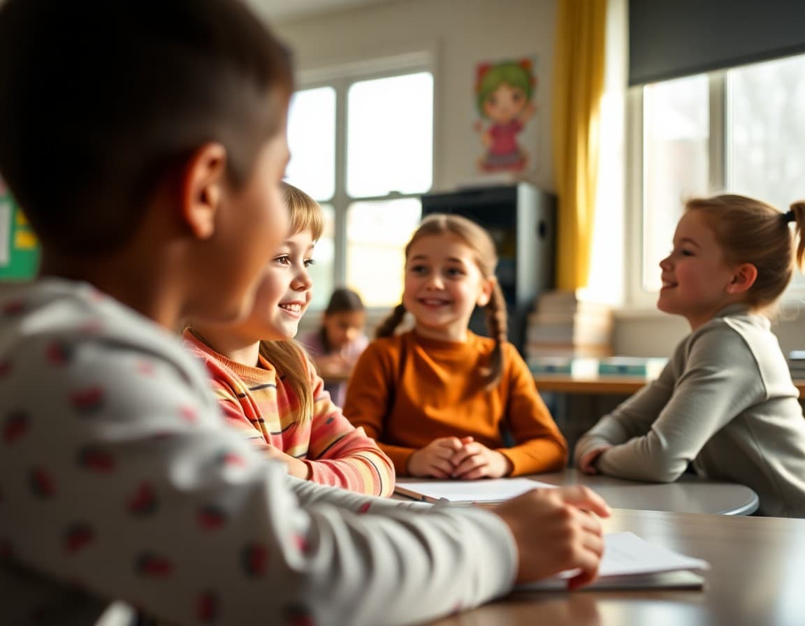 Elementary classroom activity related to morning meeting and community-building routines with engaged students