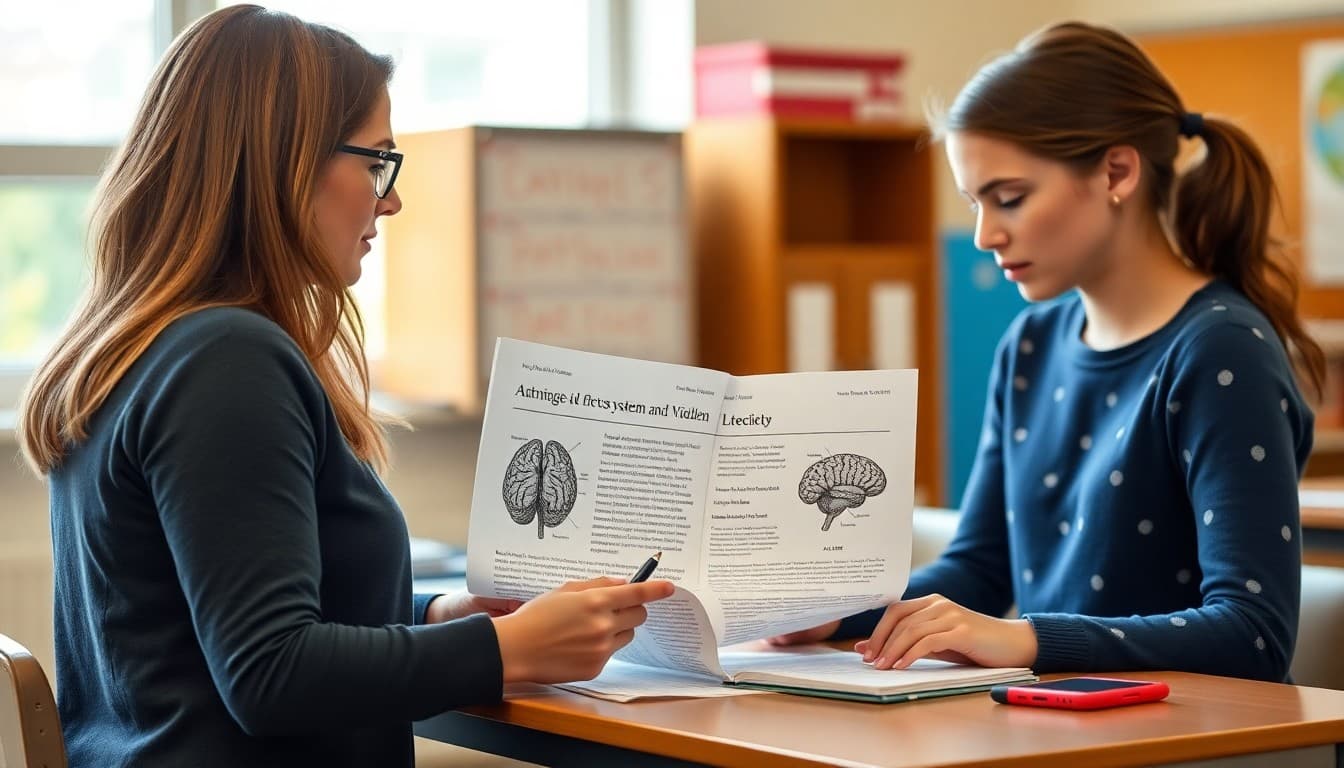 Elementary school teacher preparing a newsletter about the nervous system and brain science unit for K-5 families