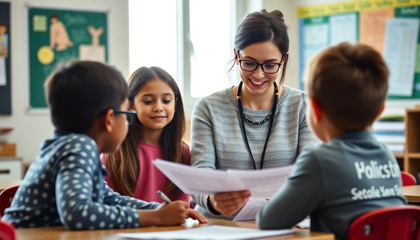 Elementary school teacher preparing a newsletter about philosophy for kids and Socratic seminar instruction for K-5 families