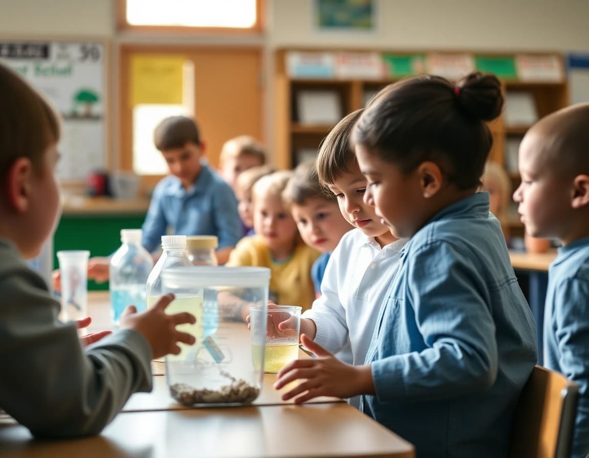 Elementary classroom activity related to the pollution and environmental science unit with engaged students