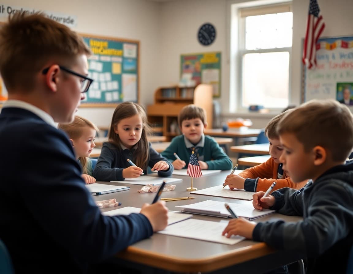 Elementary classroom activity related to Presidents Day history and classroom activities with engaged students