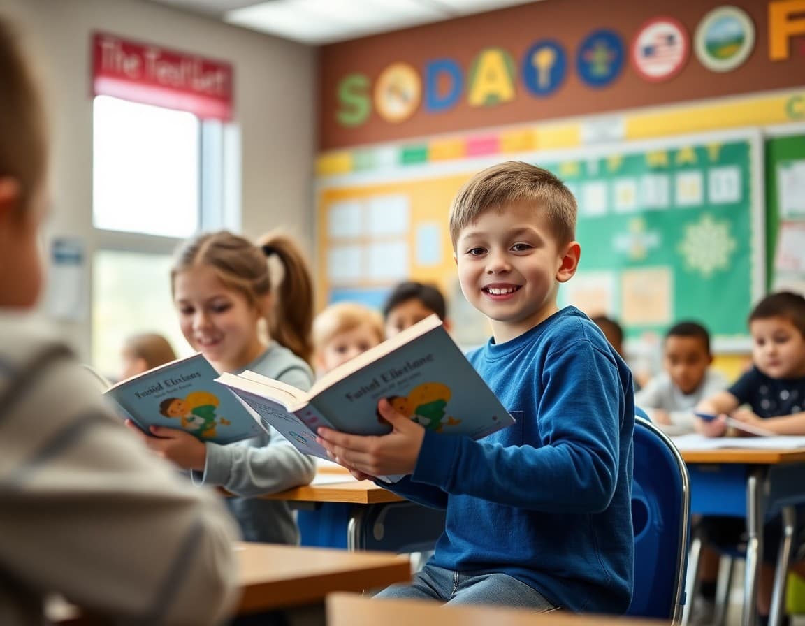 Elementary classroom activity related to the home reading bag and family literacy program with engaged students