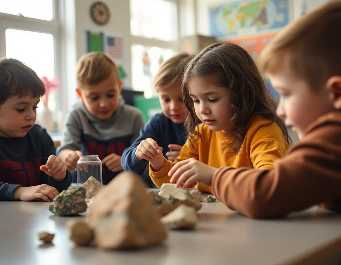 Elementary classroom activity related to the rocks and minerals earth science unit with engaged students