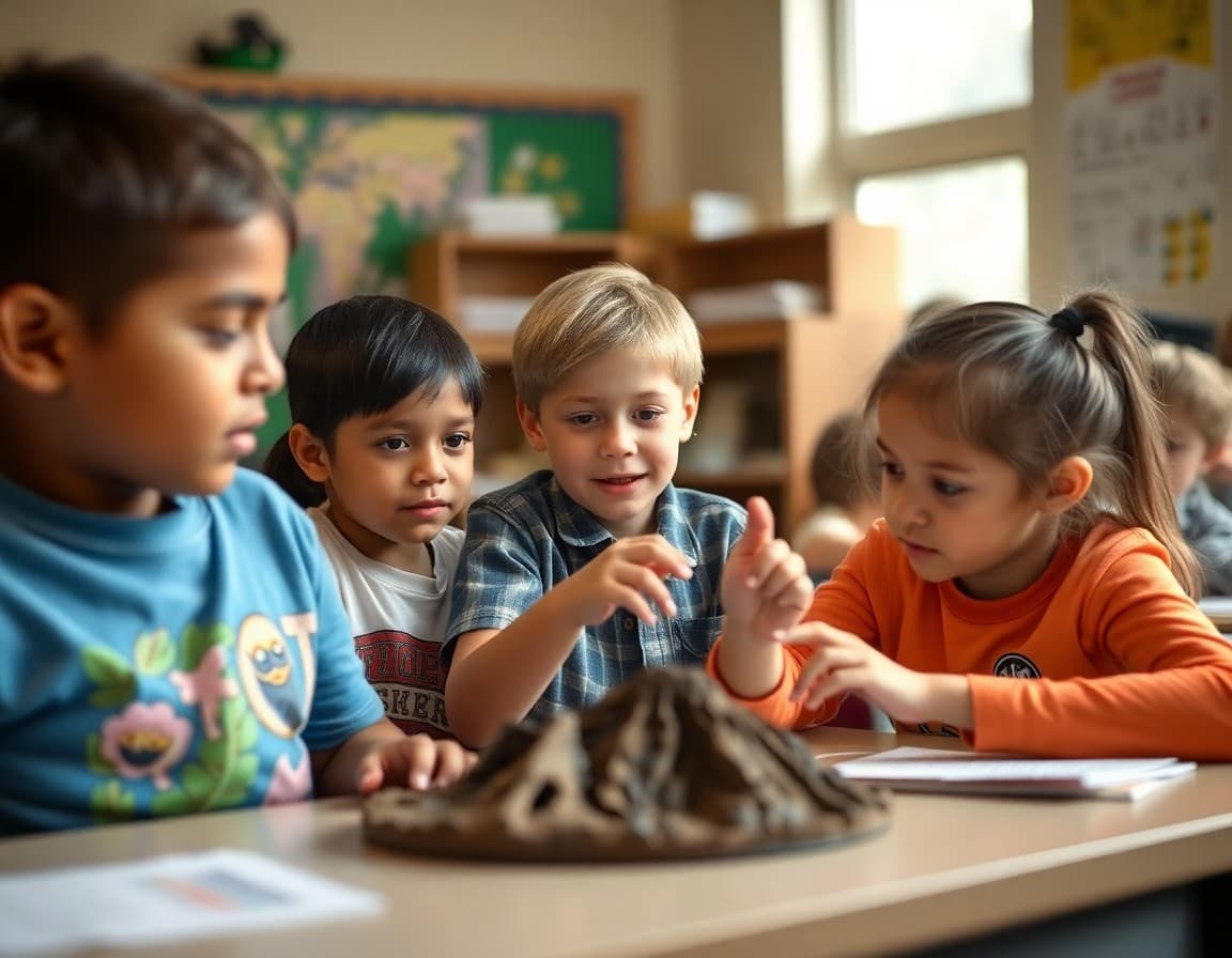 Elementary classroom activity related to the volcanoes and plate tectonics earth science unit with engaged students