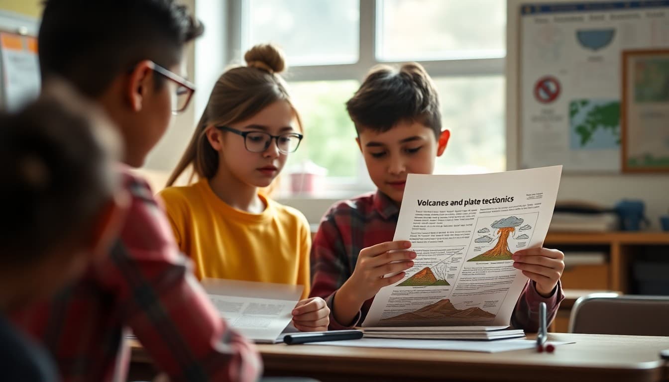 Elementary school teacher preparing a newsletter about the volcanoes and plate tectonics earth science unit for K-5 families